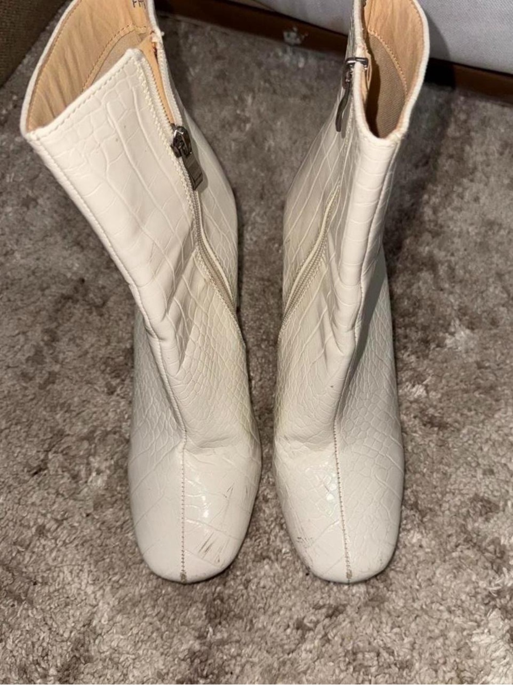 Boohoo White Croc-Effect Ankle Booties